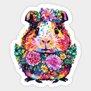 Guinea Pig with Flowers Colorful Doodle Sticker
